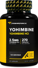 PrimaForce Yohimbine HCl capsules on a bottle, signaling workout-support potential