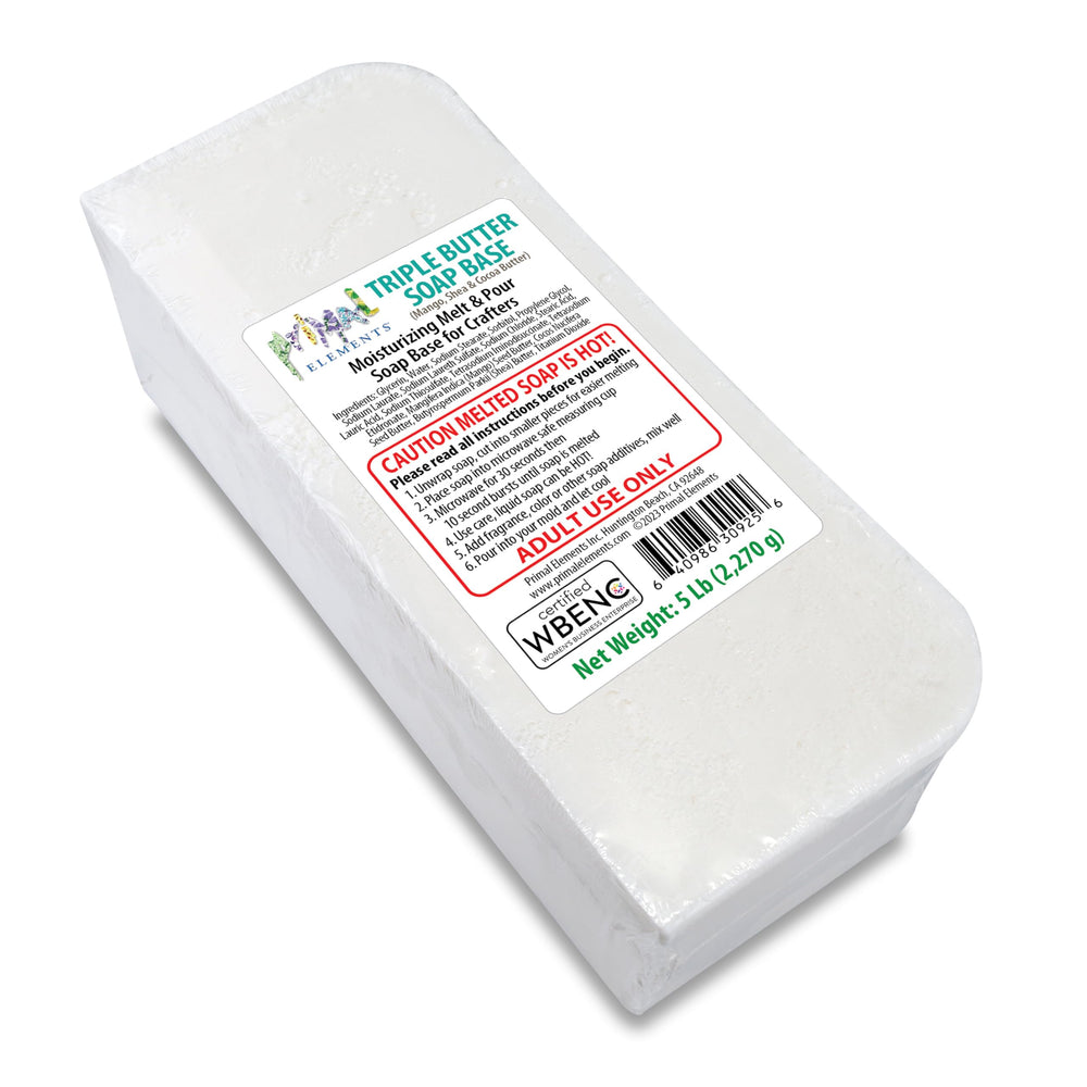 Primal Elements triple butter soap base cut-ready block for easy DIY soaps.