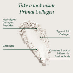 Primal Harvest Collagen powder being stirred into a drink to show quick mixability.