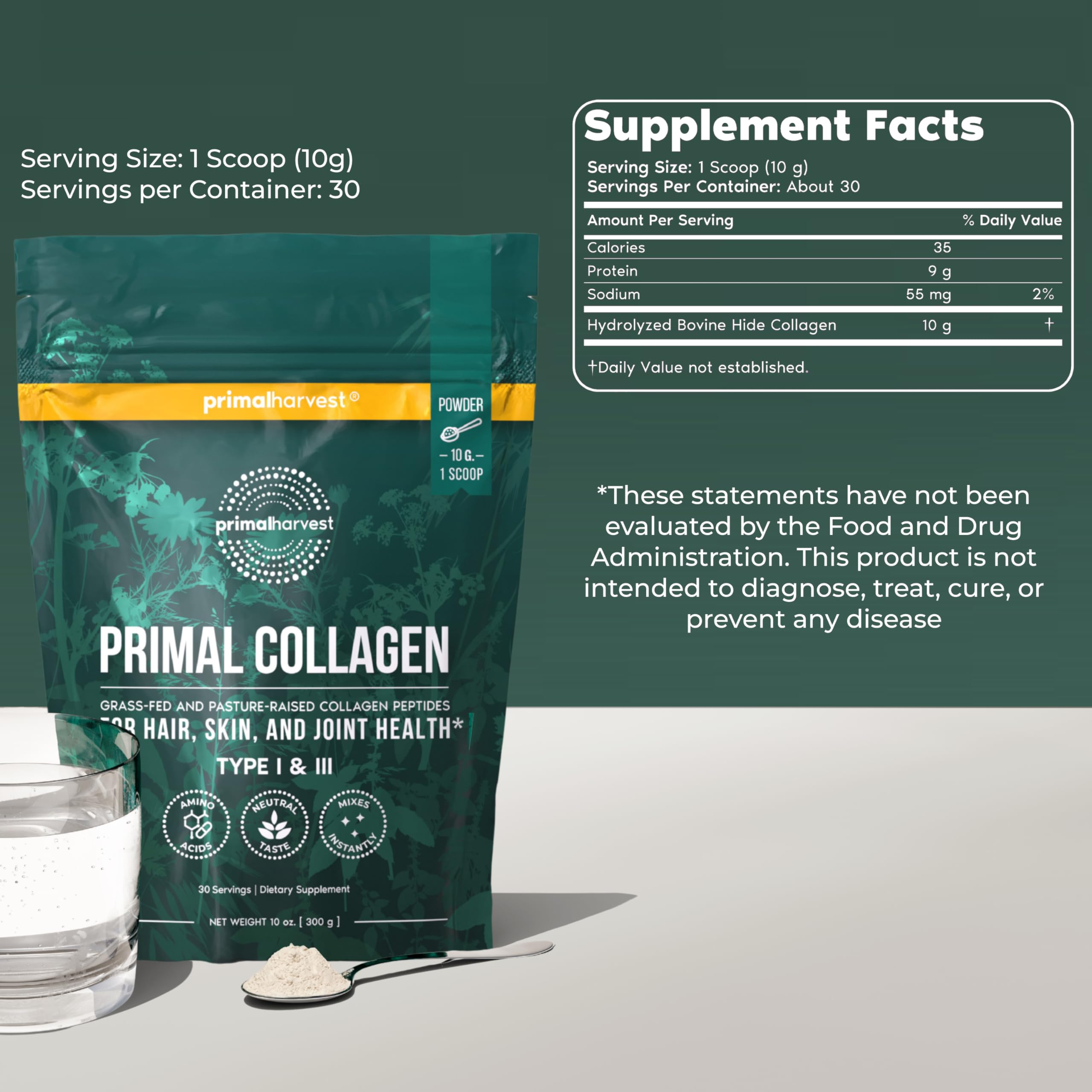Primal Harvest Collagen powder tub showing two-pack packaging and clean ingredients.