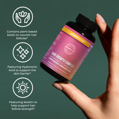 Primal Harvest hair growth vitamins capsules close-up for nourishing hair from within.