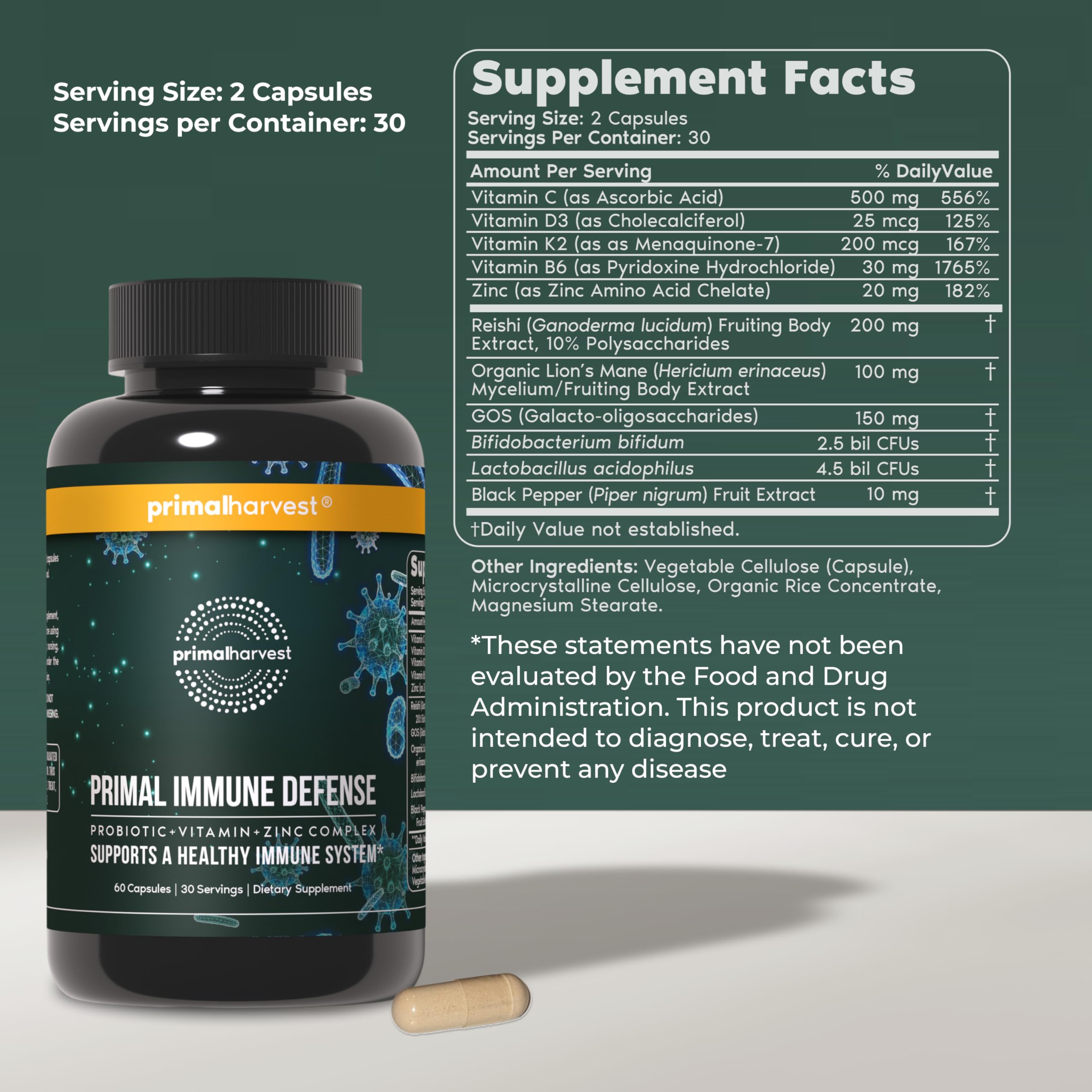 Immune Defense capsules for daily essential nutrients.