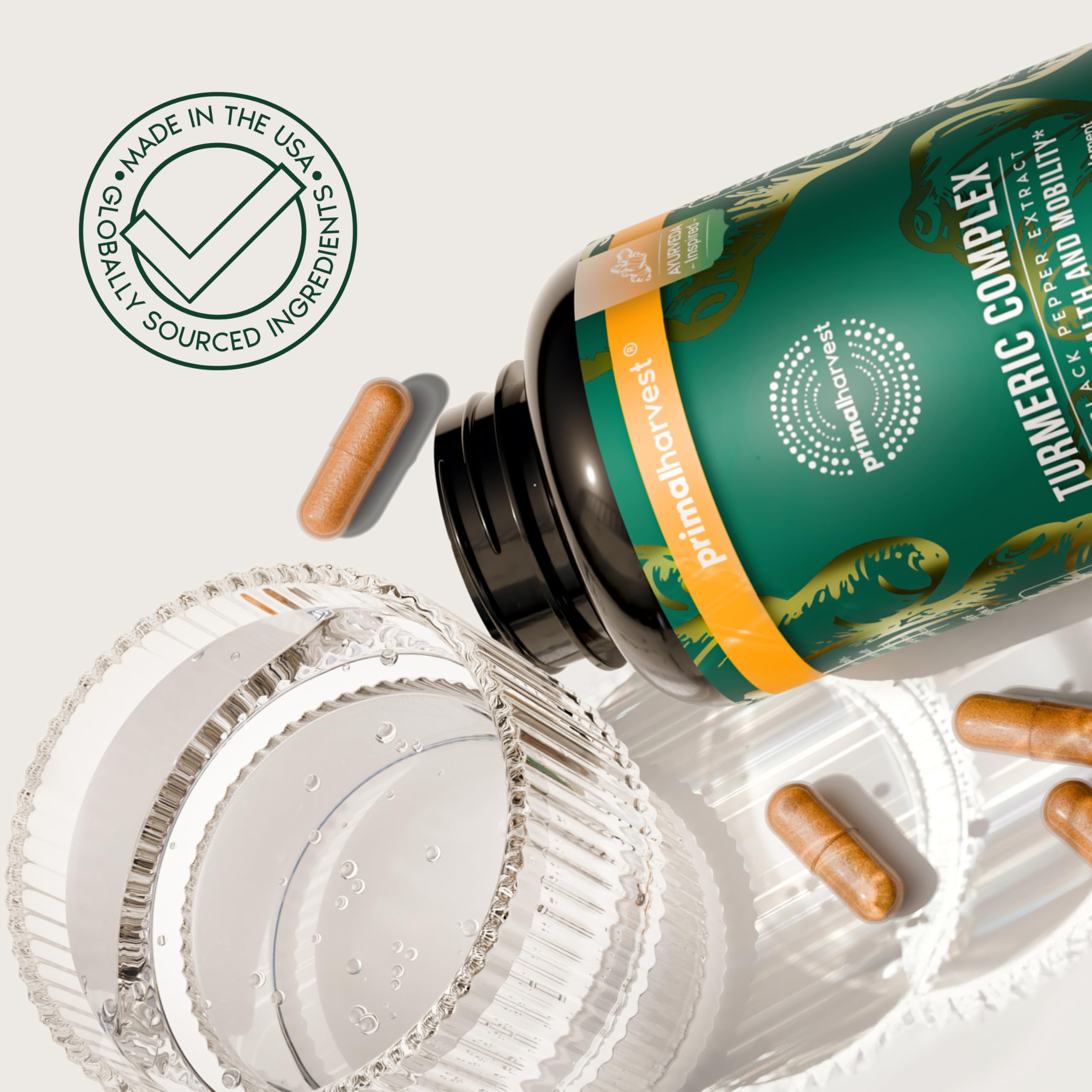 Capsules and bottle on kitchen counter represent easy integration into routines.