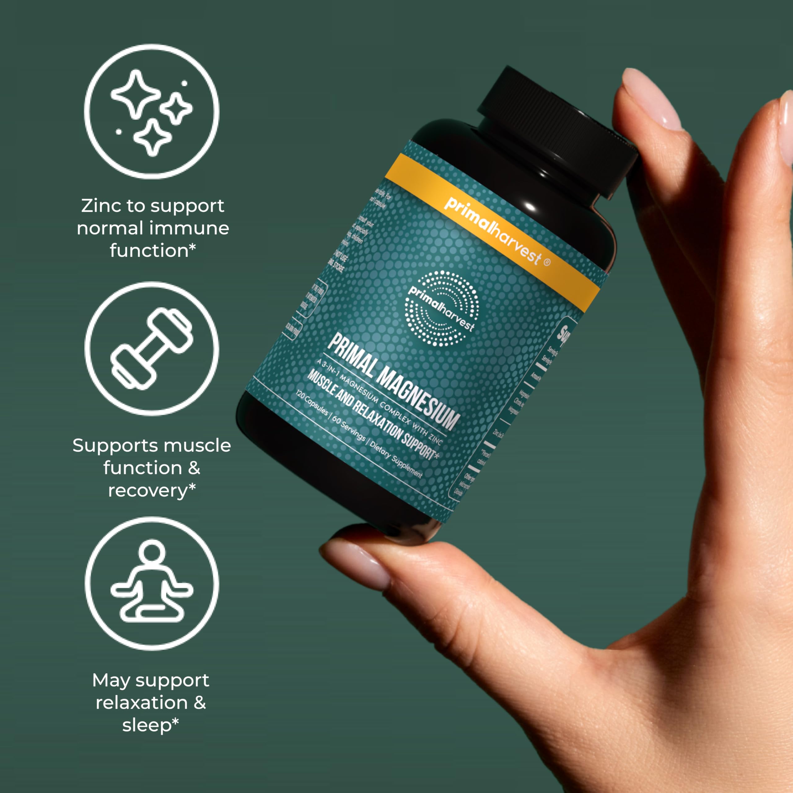 Primal Harvest Magnesium Complex packaging displayed for daily routine.