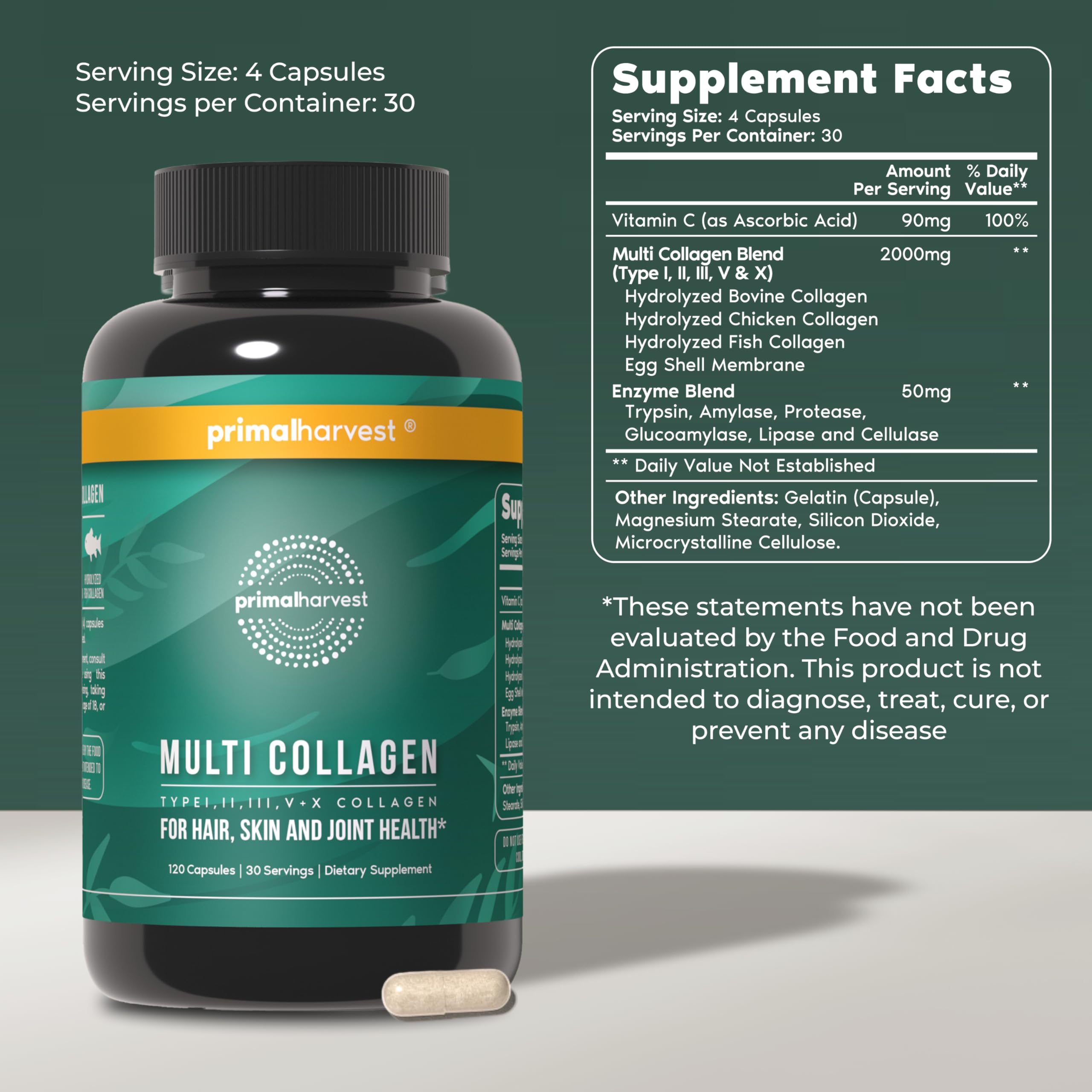 Primal Harvest capsules in a dispenser for easy daily use.