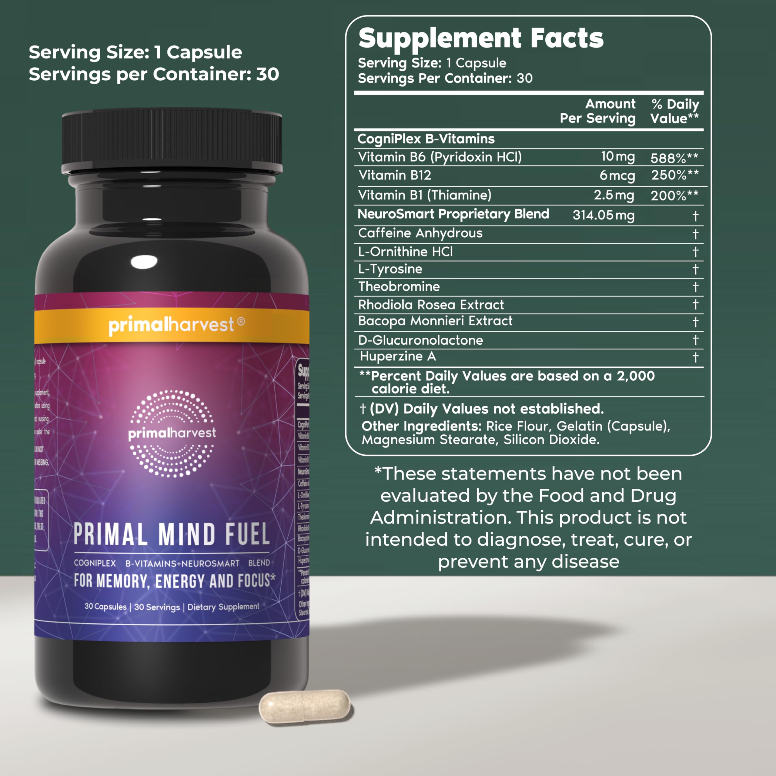 Close-up of Primal Mind Fuel capsules for daily energy support