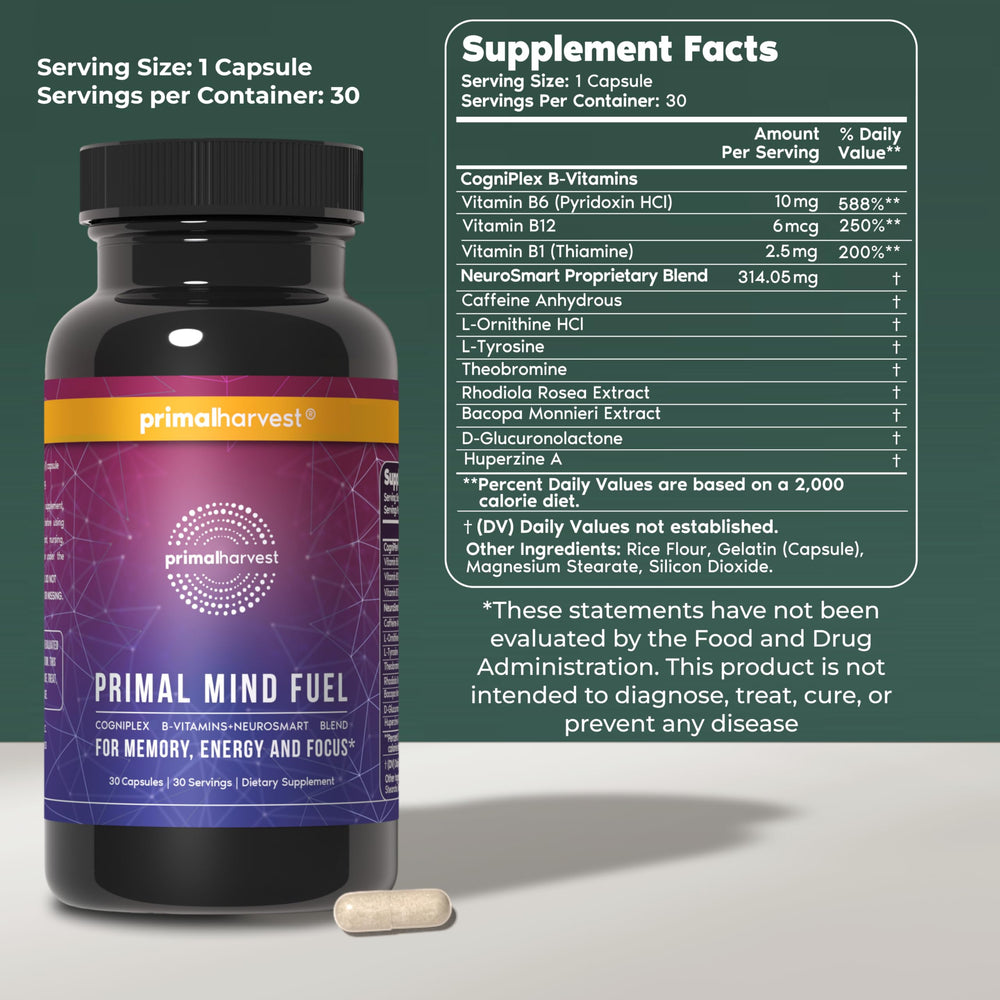 Close-up of Primal Mind Fuel capsules for daily energy support