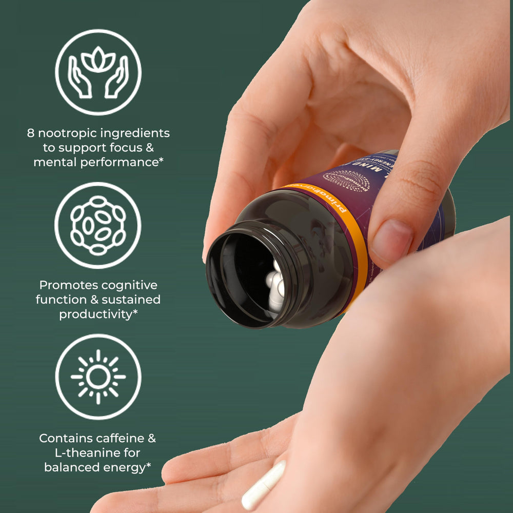 Primal Mind Fuel capsules with water, easy daily intake