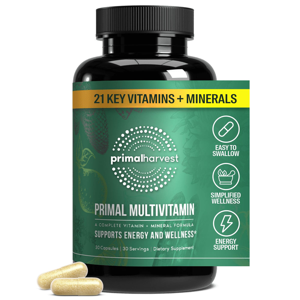 Primal Harvest Primal Multivitamin bottle front view supports daily vitality.