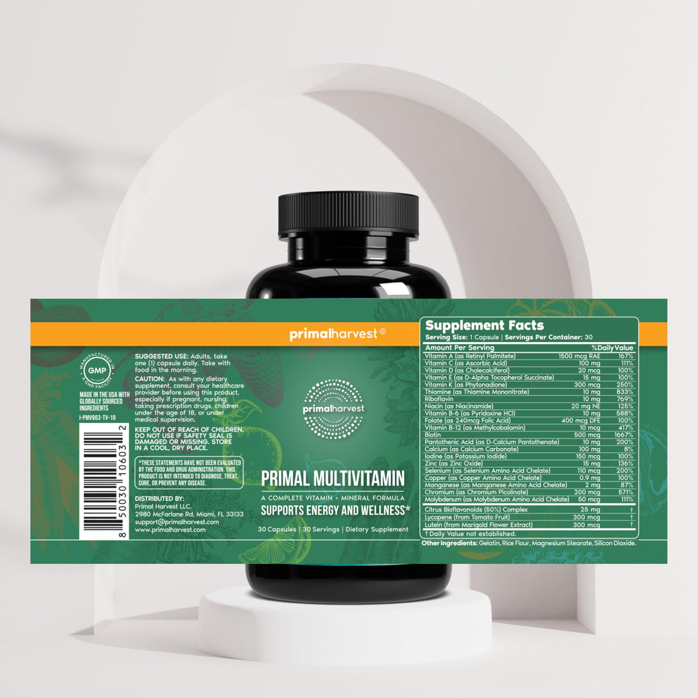 Primal Harvest gluten-free symbol on packaging signals clean nutrition.