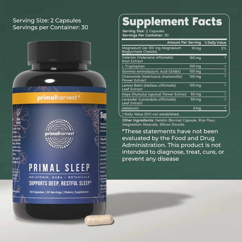 Primal Sleep capsules ready for gentle bedtime support.