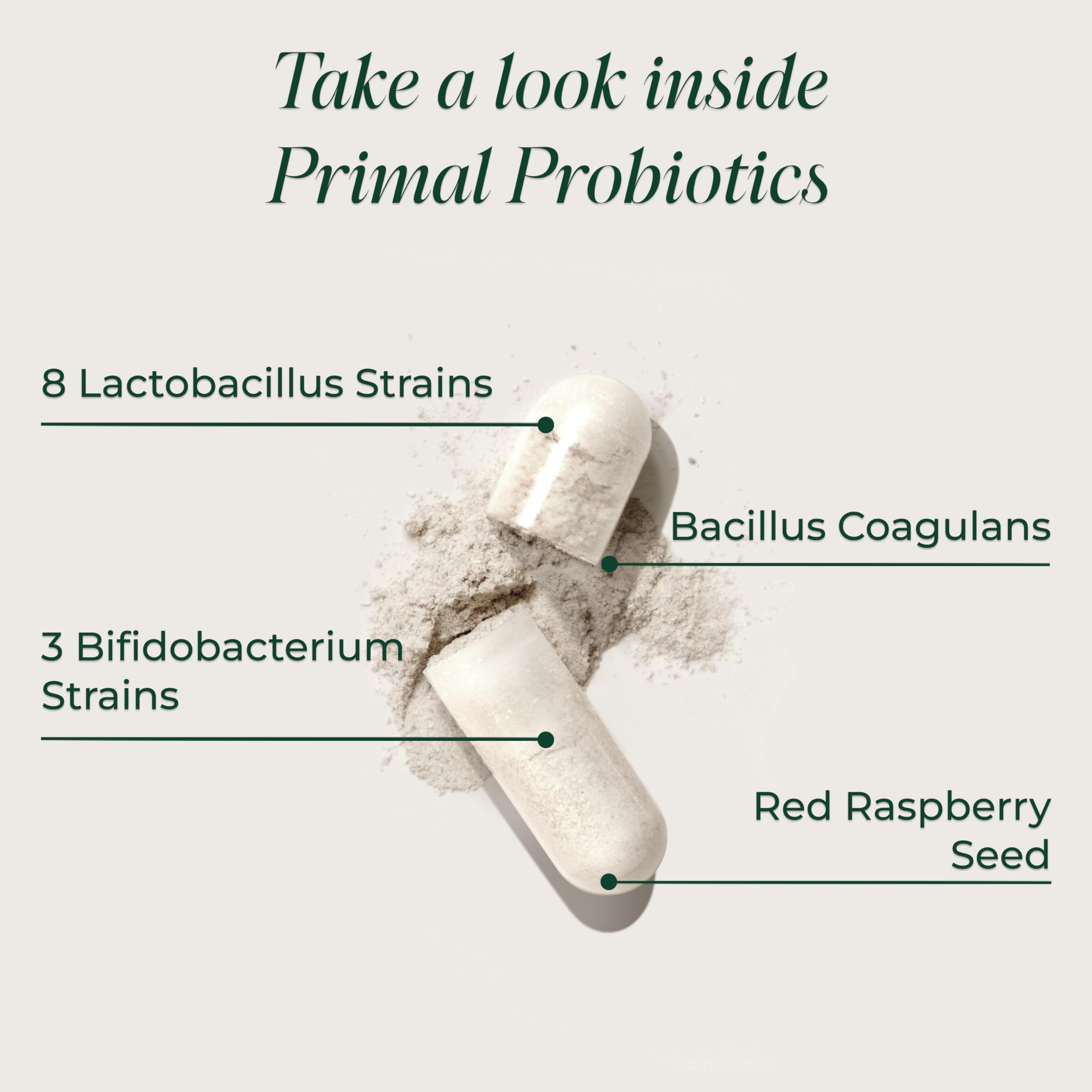 Primal Harvest Probiotics label shows 12 strains in a premium formula.
