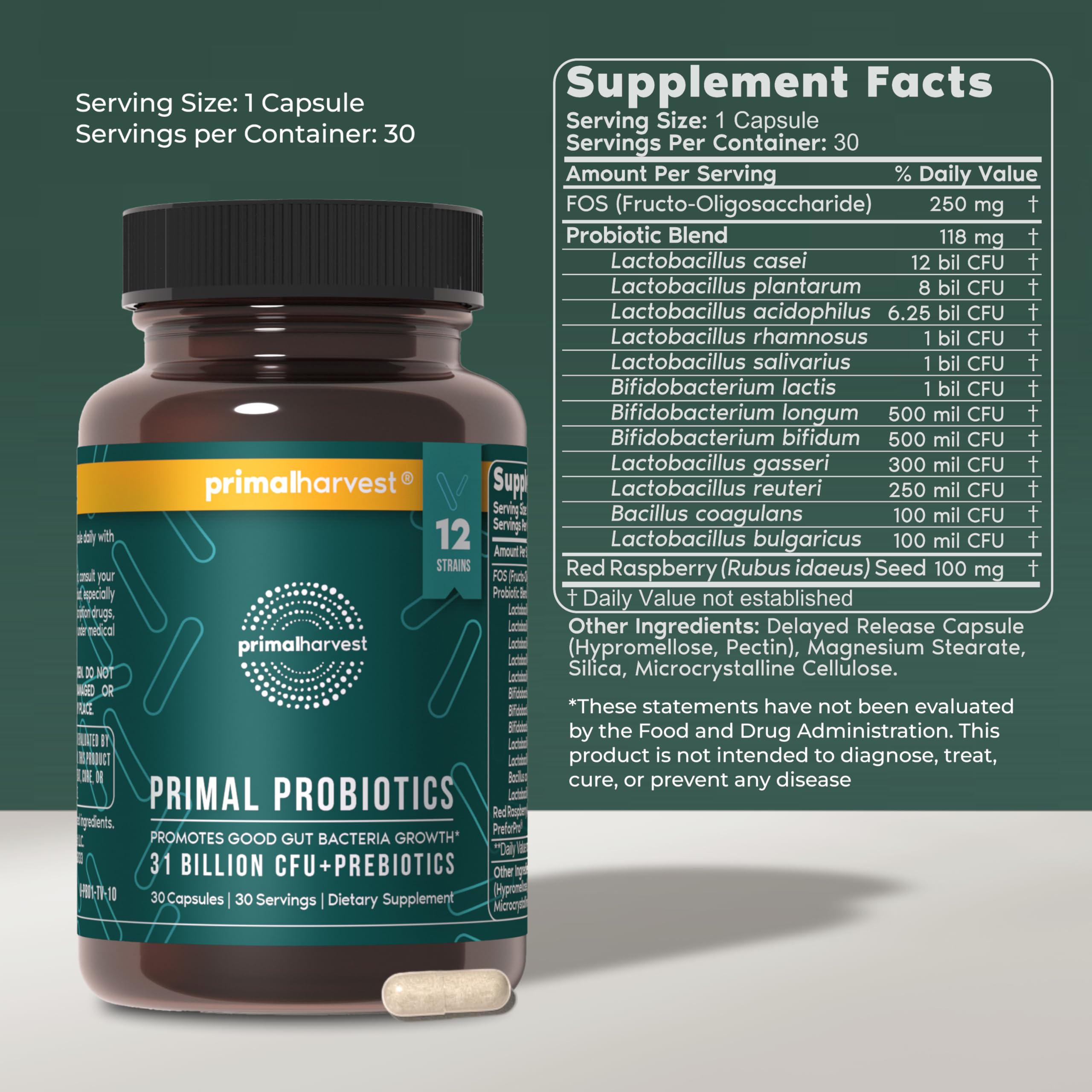 Close up of Primal Harvest Probiotics soft capsules for easy daily intake.