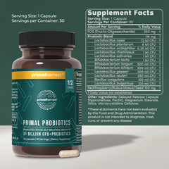 Close up of Primal Harvest Probiotics soft capsules for easy daily intake.