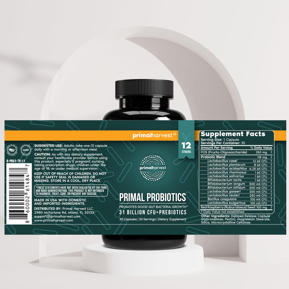 Primal Harvest Probiotics taken with a meal for convenient daily use.