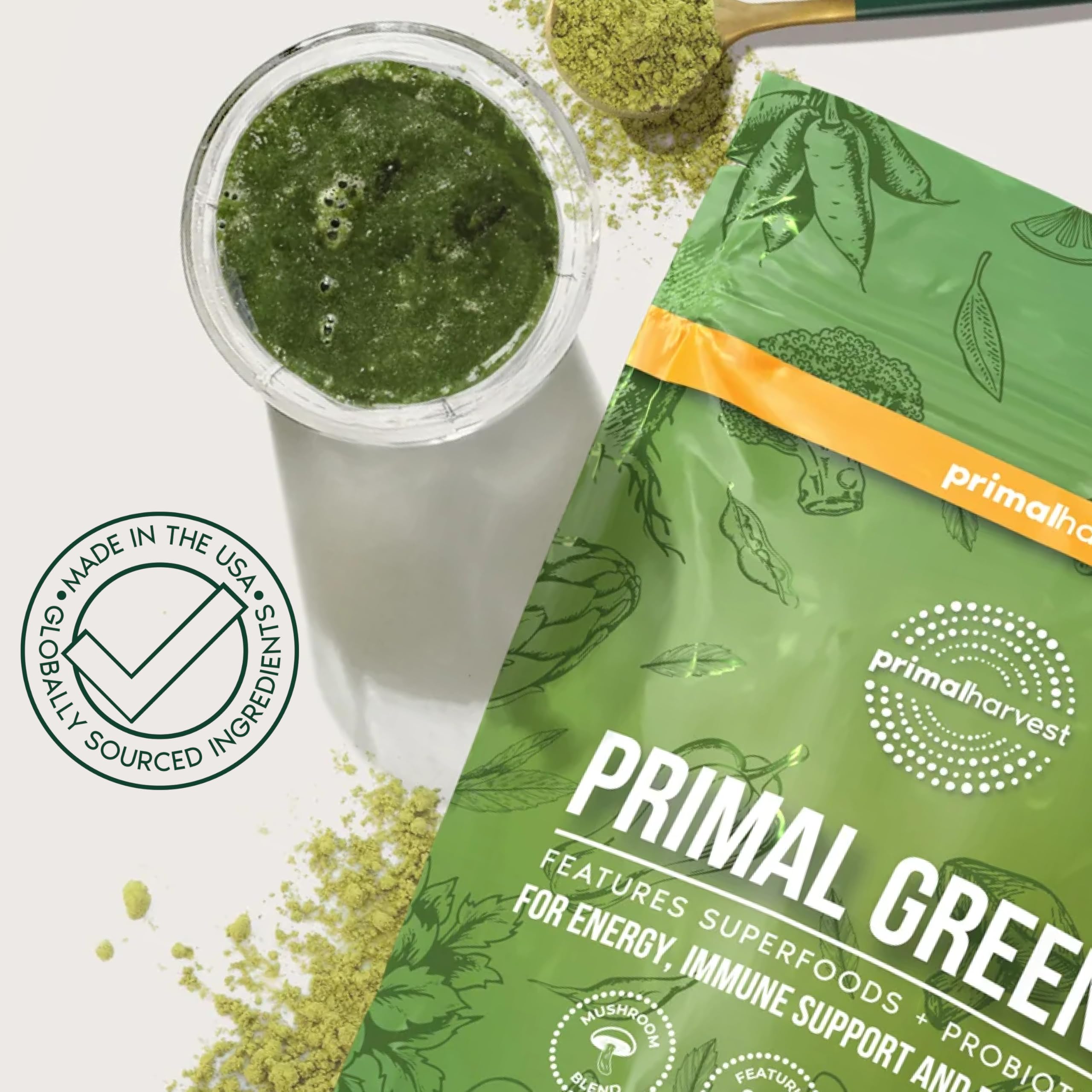 Primal Harvest packaging and facility symbols on GMP-compliant production.