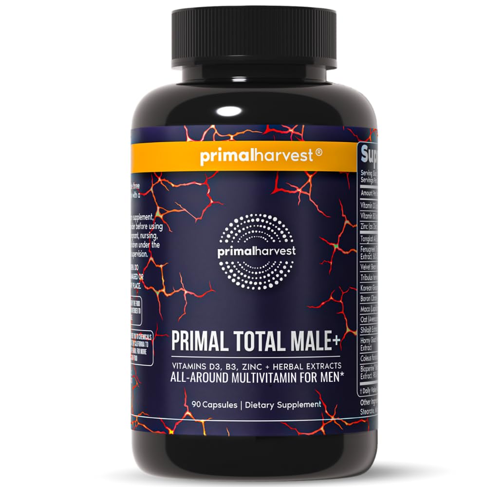 Primal Harvest Total Male+ bottle front view showing packaging and branding for daily energy support