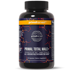 Primal Harvest Total Male+ bottle front view showing packaging and branding for daily energy support
