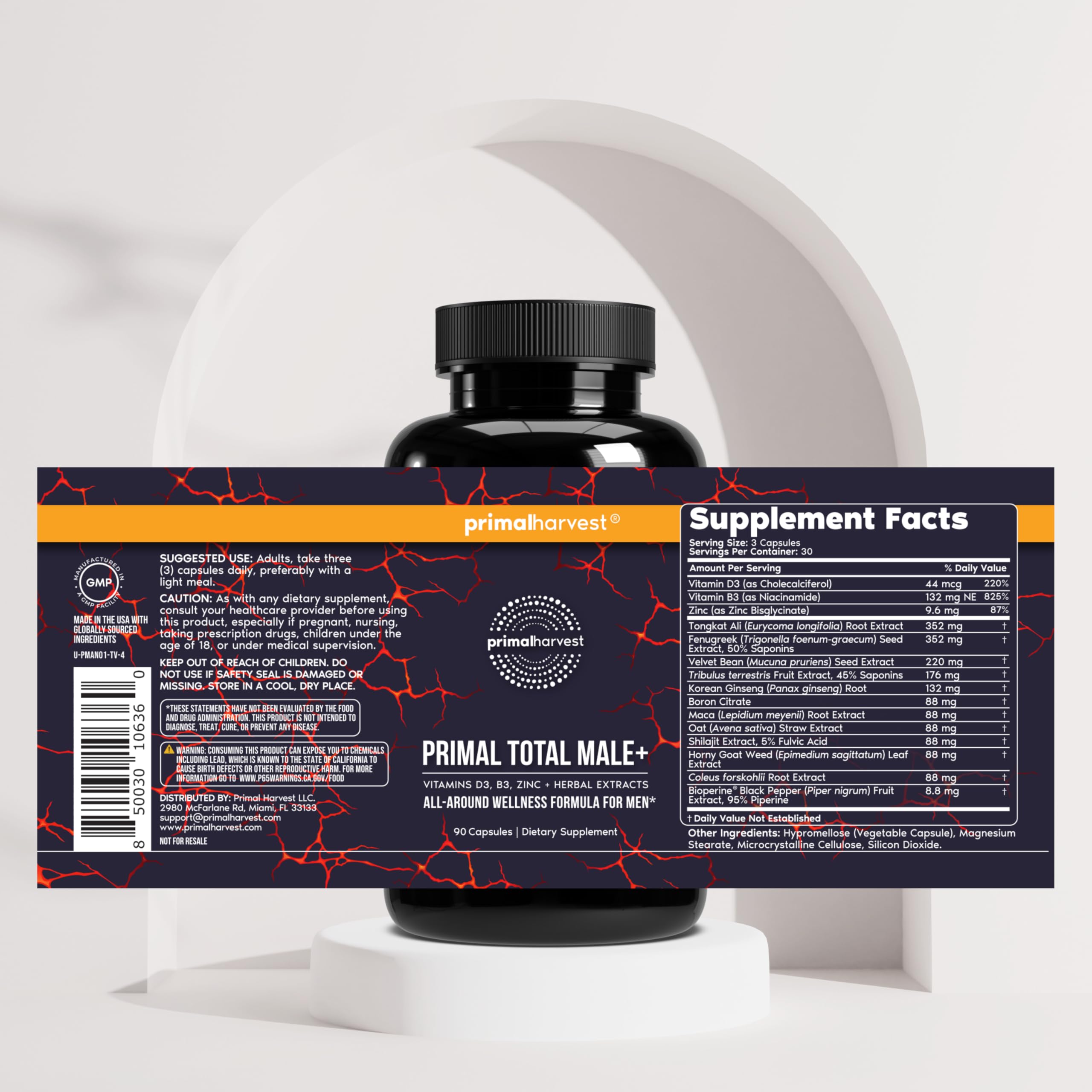 Primal Harvest Total Male+ packaging front with USA-made label details