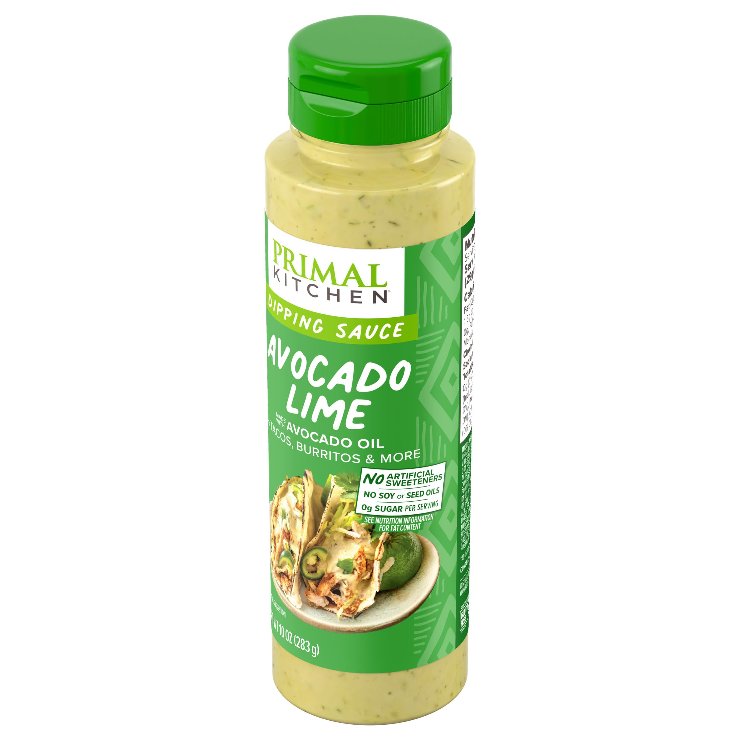Primal Kitchen Avocado Lime Dipping Sauce on salad as tangy topping.