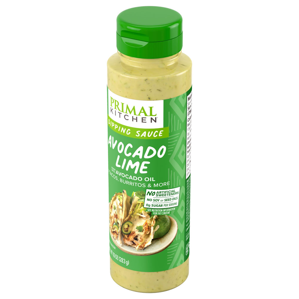 Primal Kitchen Avocado Lime Dipping Sauce on salad as tangy topping.