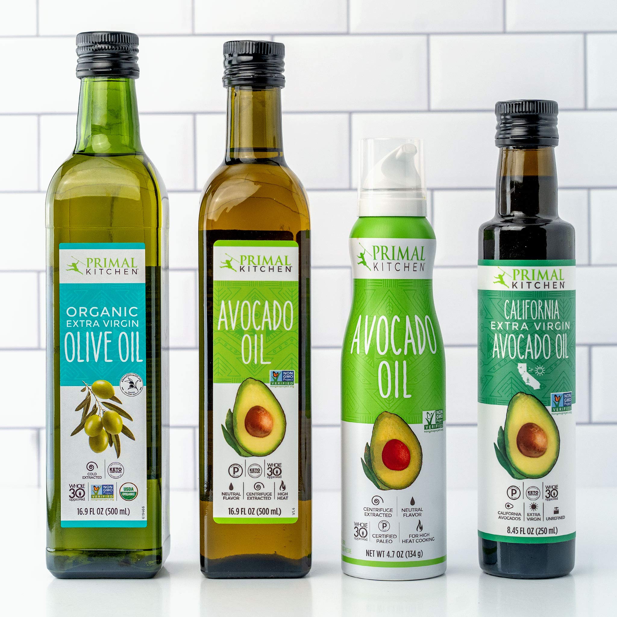 Certifications badge on Primal Kitchen Avocado Oil signaling quality.