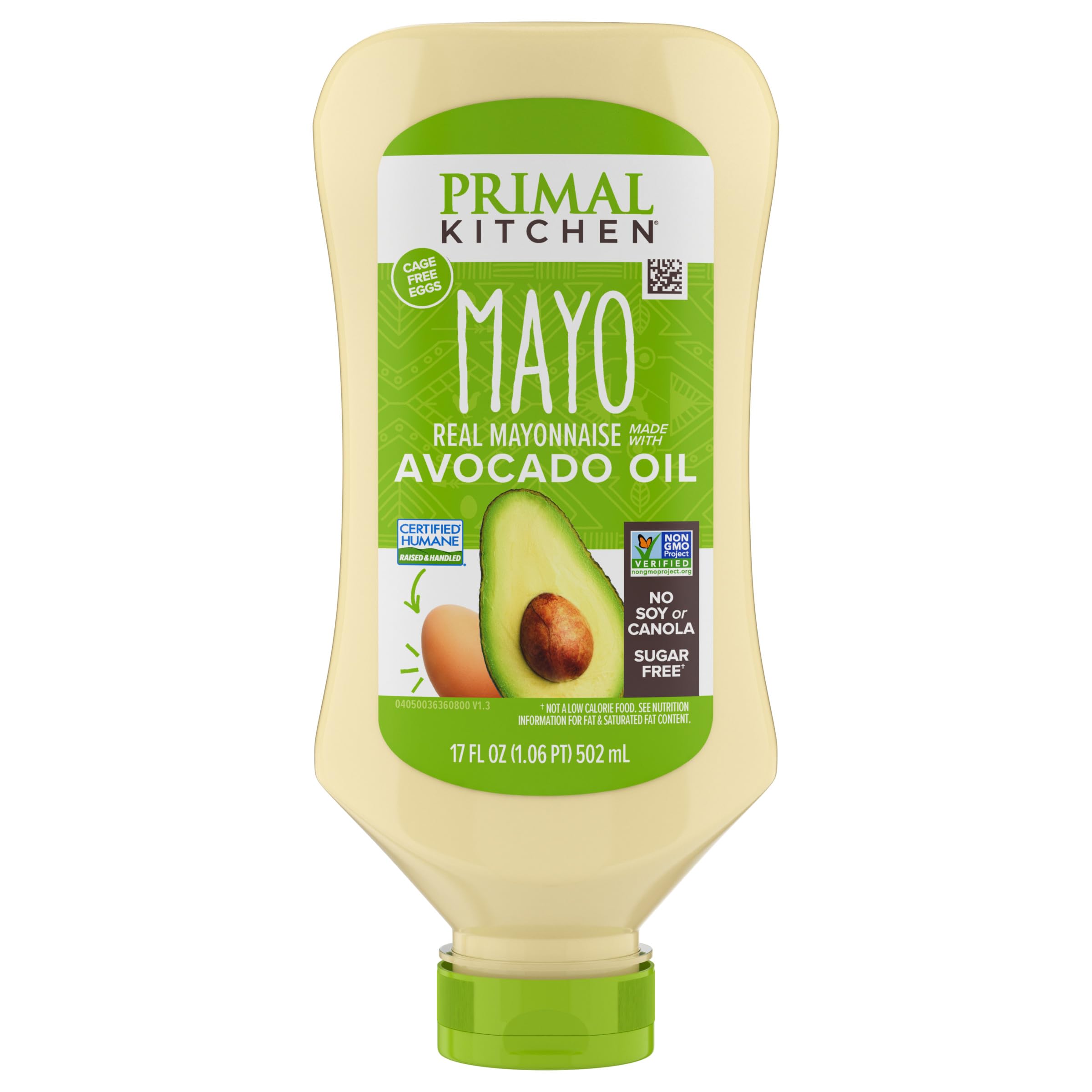 Primal Kitchen Mayo Avocado Oil squeeze bottle pouring for burgers and dips.