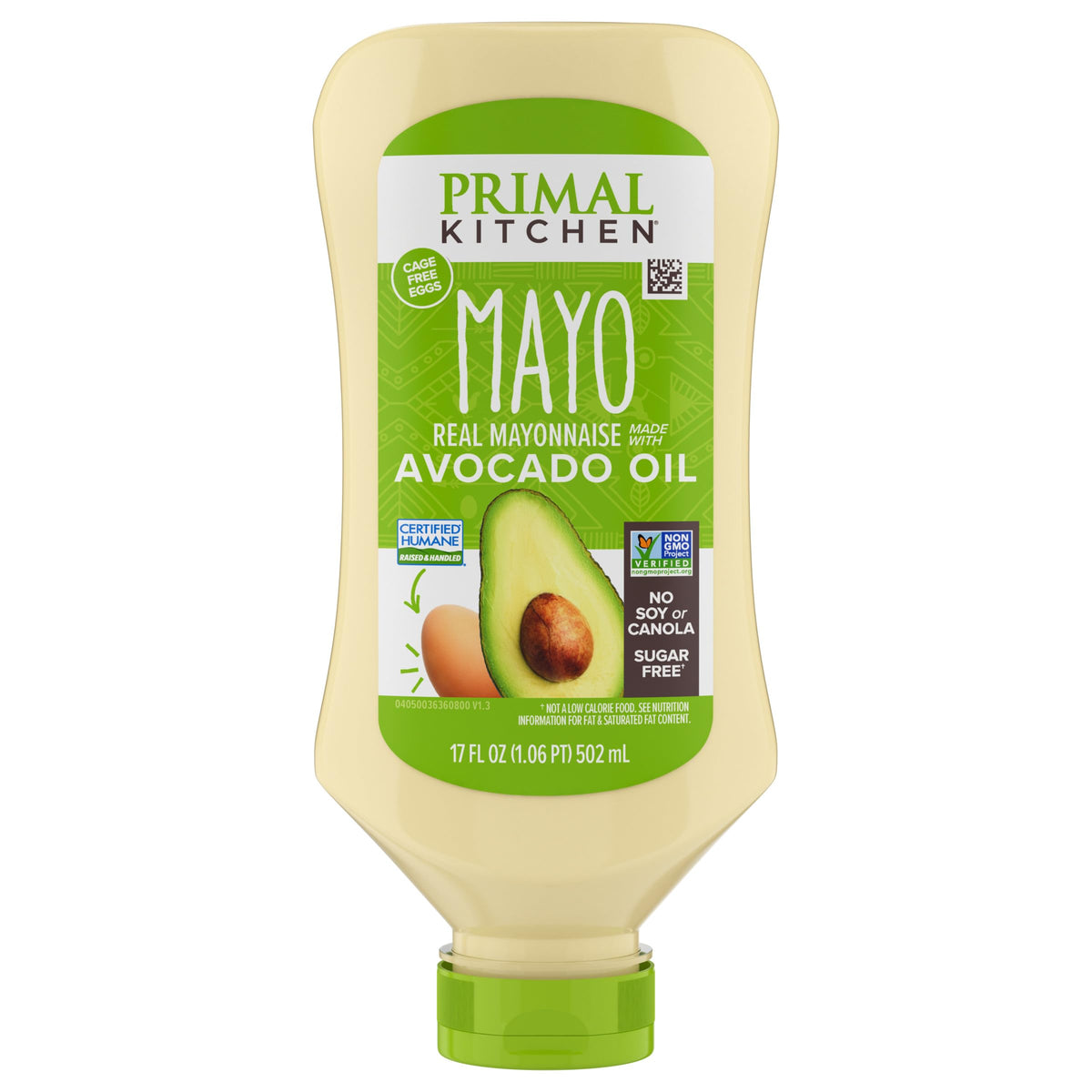 Primal Kitchen Mayo Avocado Oil squeeze bottle pouring for burgers and dips.