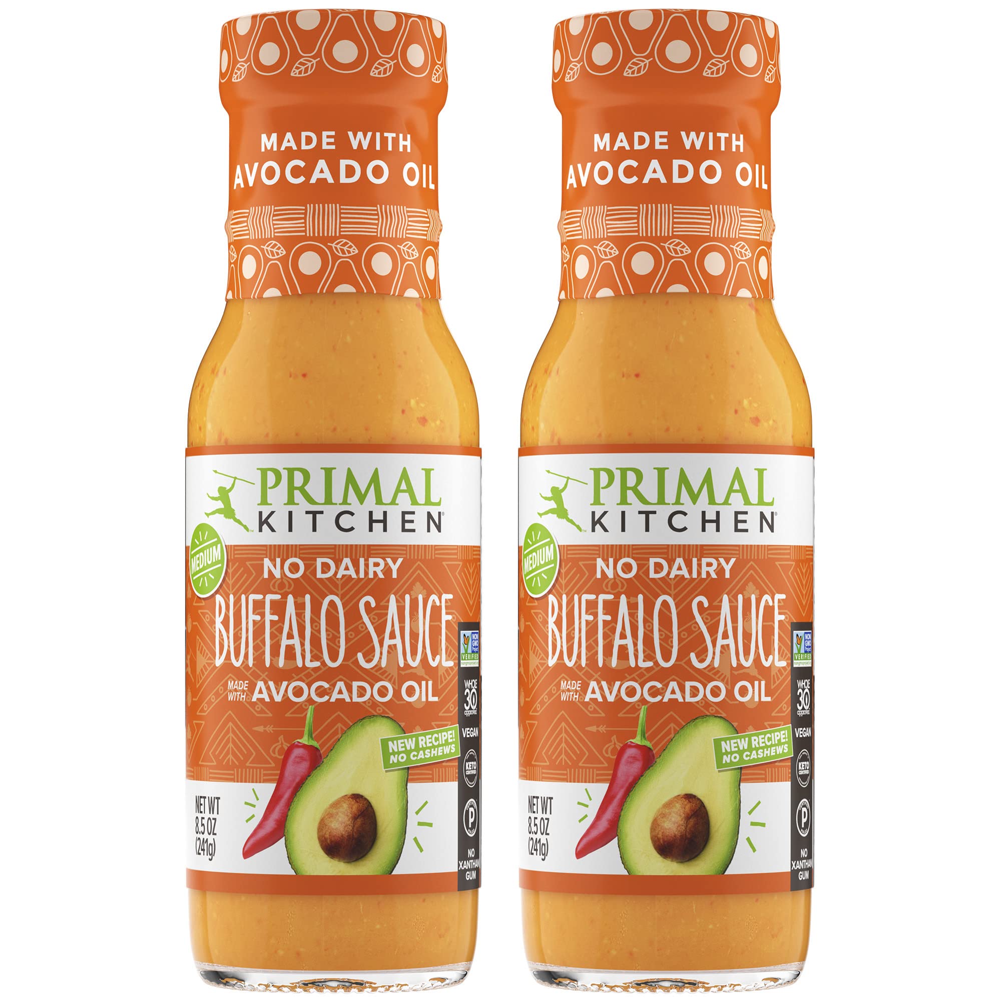 Primal Kitchen No Dairy Buffalo Sauce 2-pack bottle, versatile flavor base.