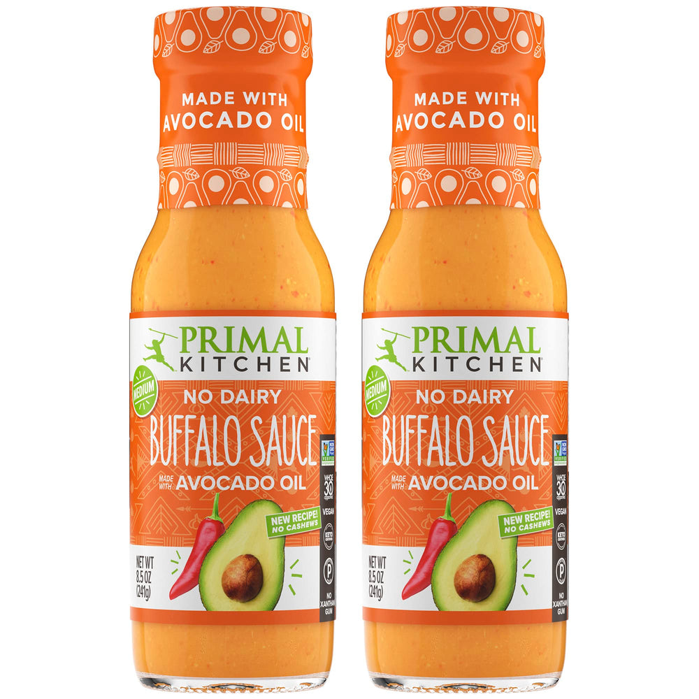 Primal Kitchen No Dairy Buffalo Sauce 2-pack bottle, versatile flavor base.