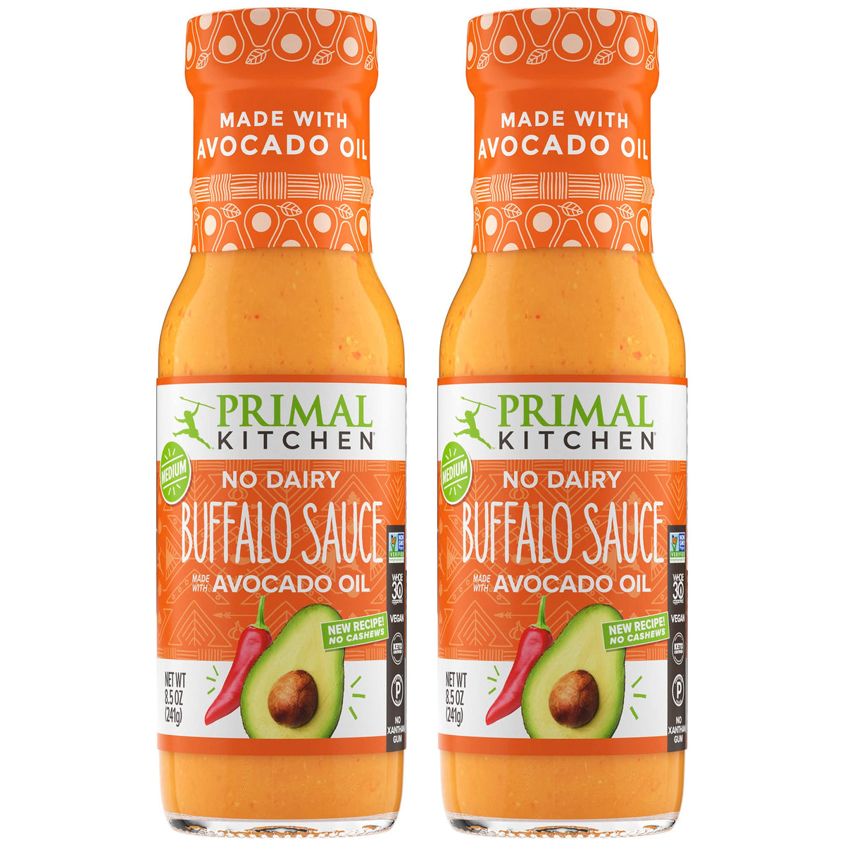 Primal Kitchen No Dairy Buffalo Sauce 2-pack bottle, versatile flavor base.