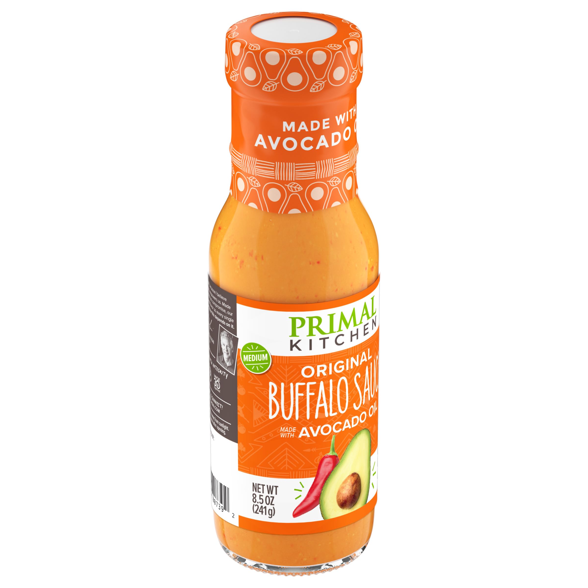 Primal Kitchen No Dairy Buffalo Sauce with avocado oil for clean ingredients.