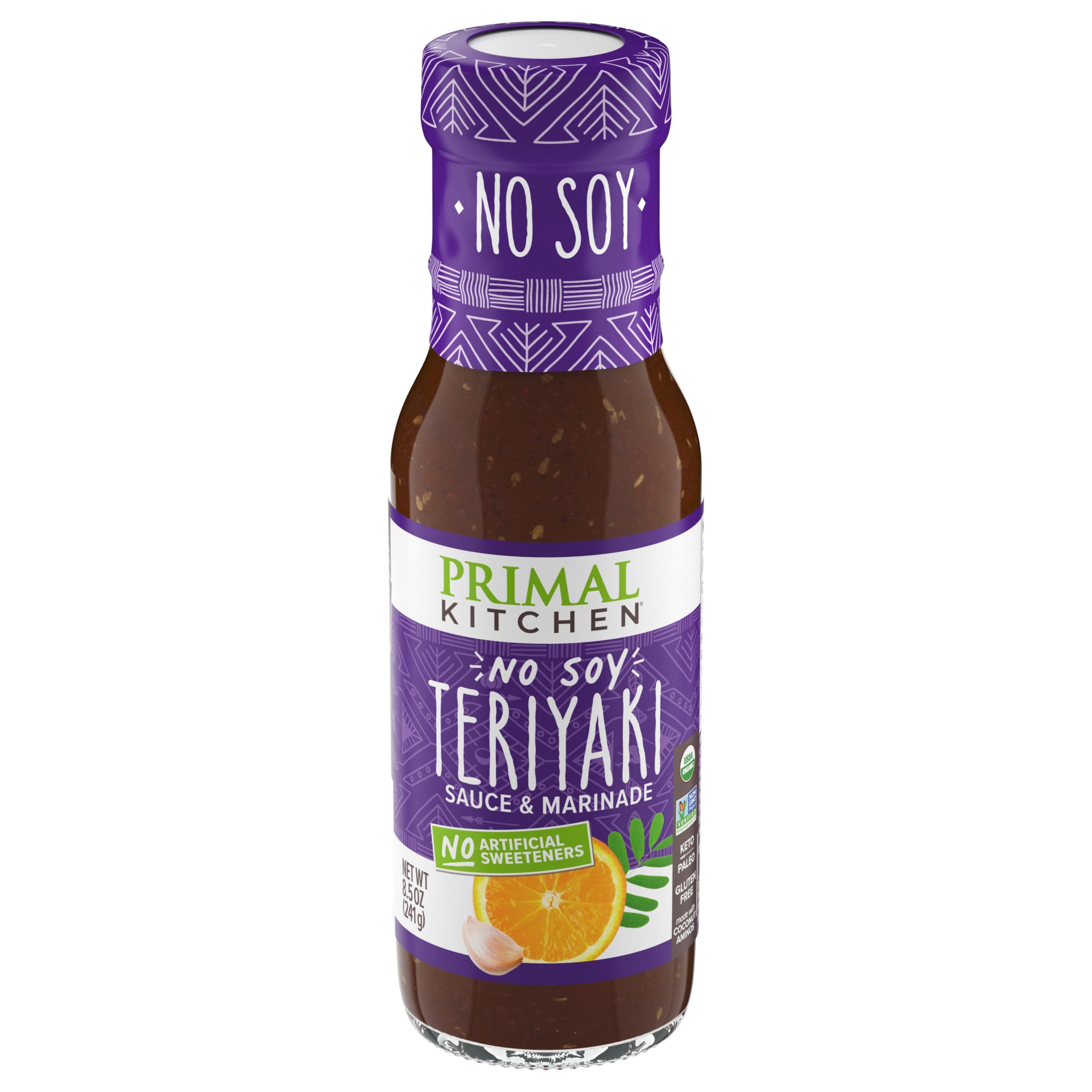 Primal Kitchen No-Soy Teriyaki bottle front showing organic flavor for versatile meals