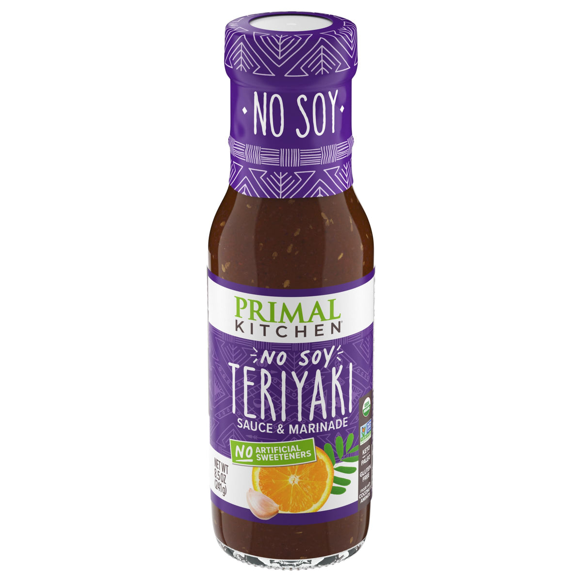 Primal Kitchen No-Soy Teriyaki bottle front showing organic flavor for versatile meals