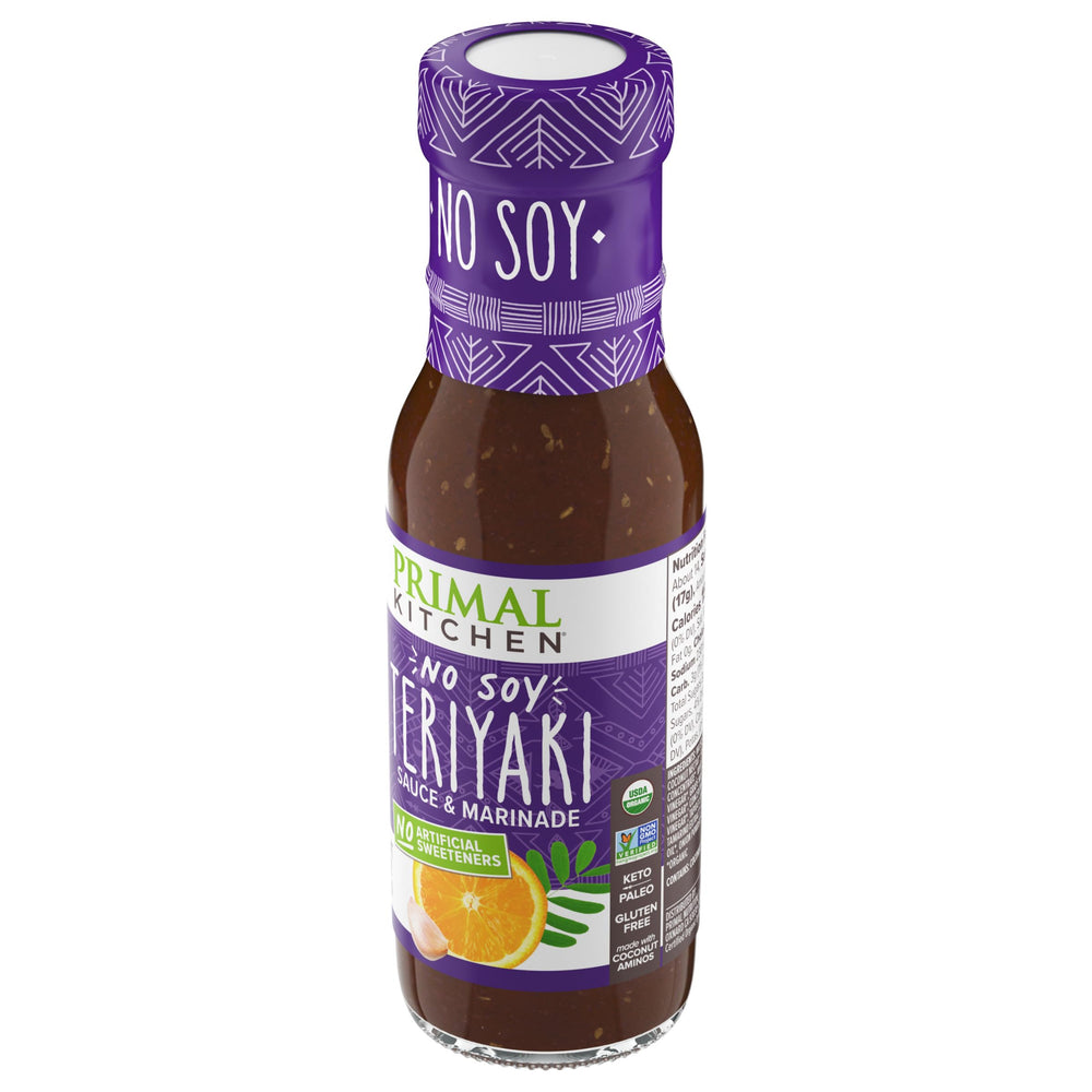 Ingredient panel and organic seal on Primal Kitchen No-Soy Teriyaki