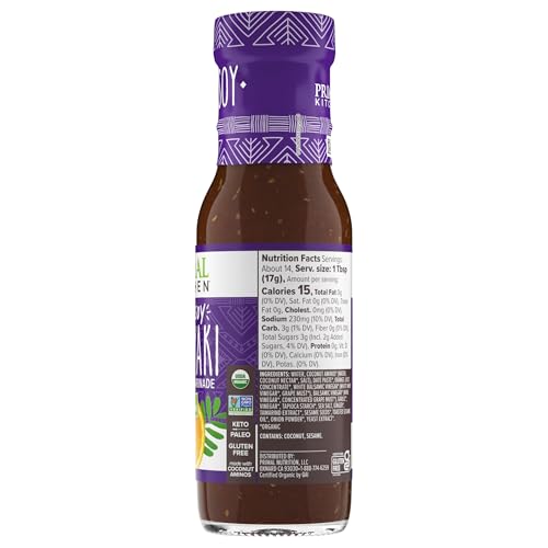 Serving plate featuring glossy Primal Kitchen No-Soy Teriyaki sauce