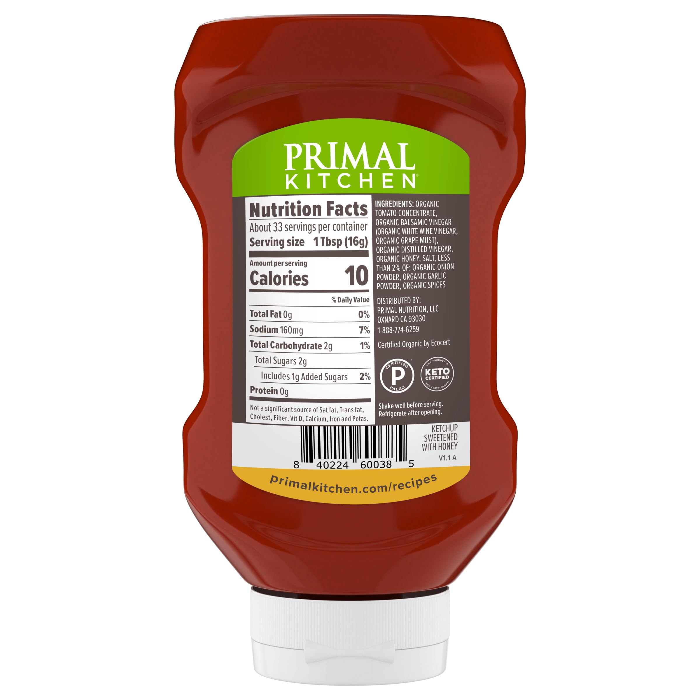 Primal Kitchen Tad Sweet Ketchup squeeze bottle ideal for family meals