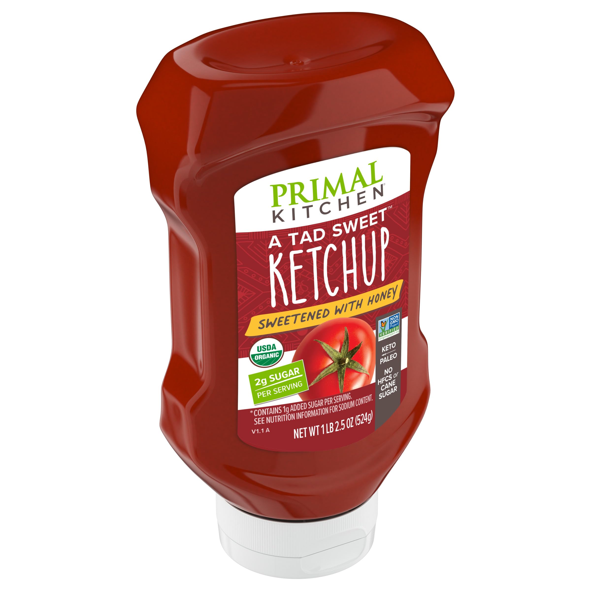 Primal Kitchen Tad Sweet Ketchup on a burger with tomato-rich flavor