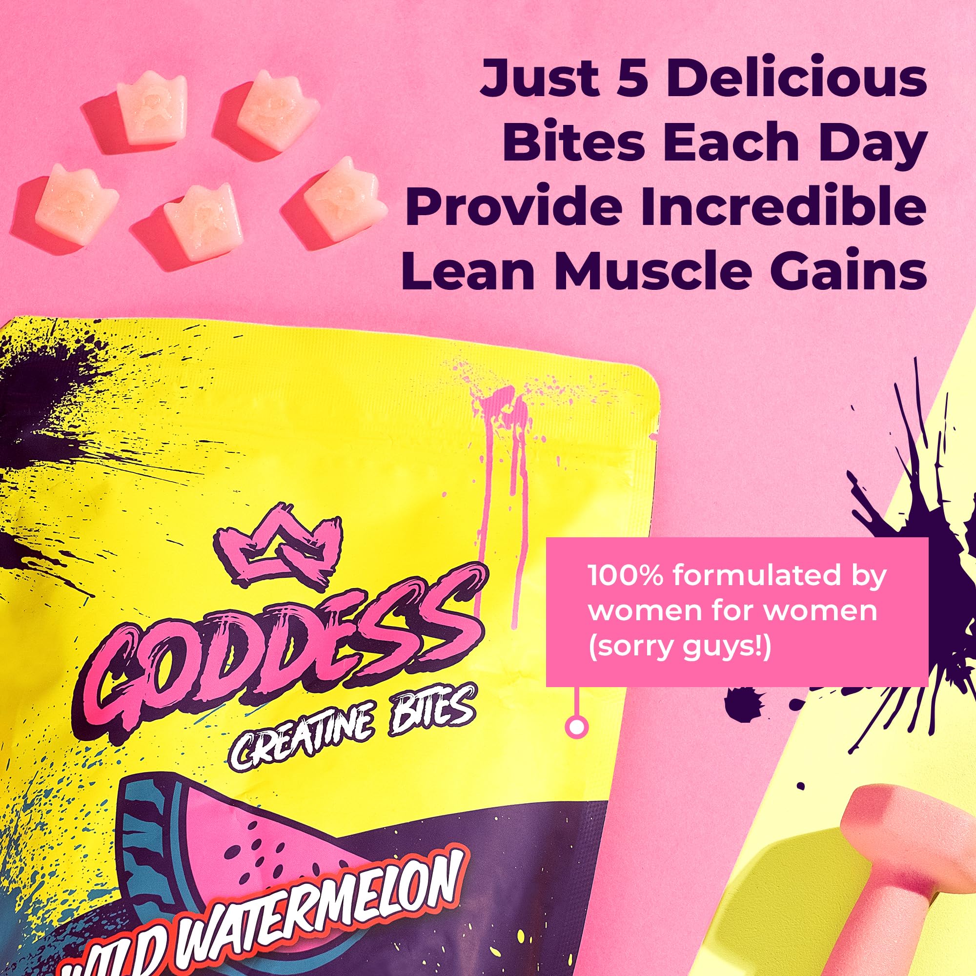 Primal Queen Goddess Creatine Gummies label highlighting Creapure purity and low sugar