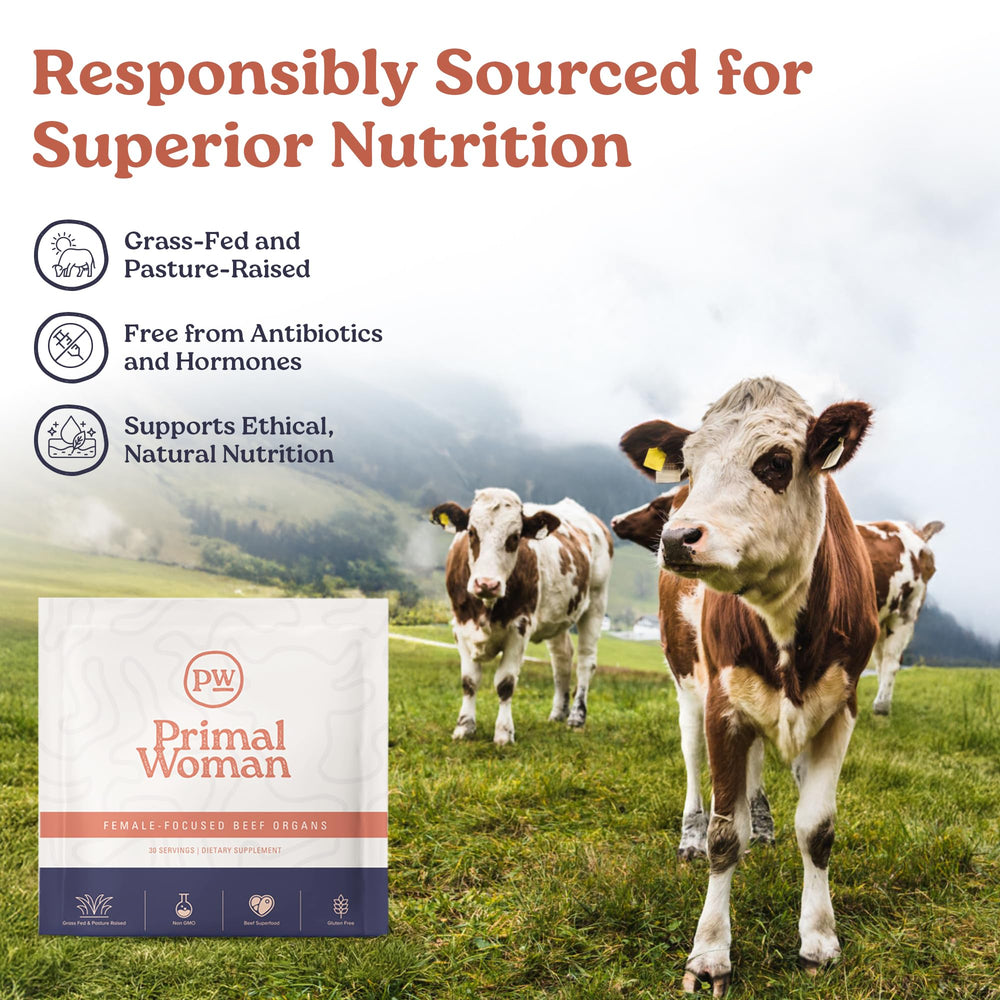 Primal Woman women's wellness capsules on counter for daily wellness.
