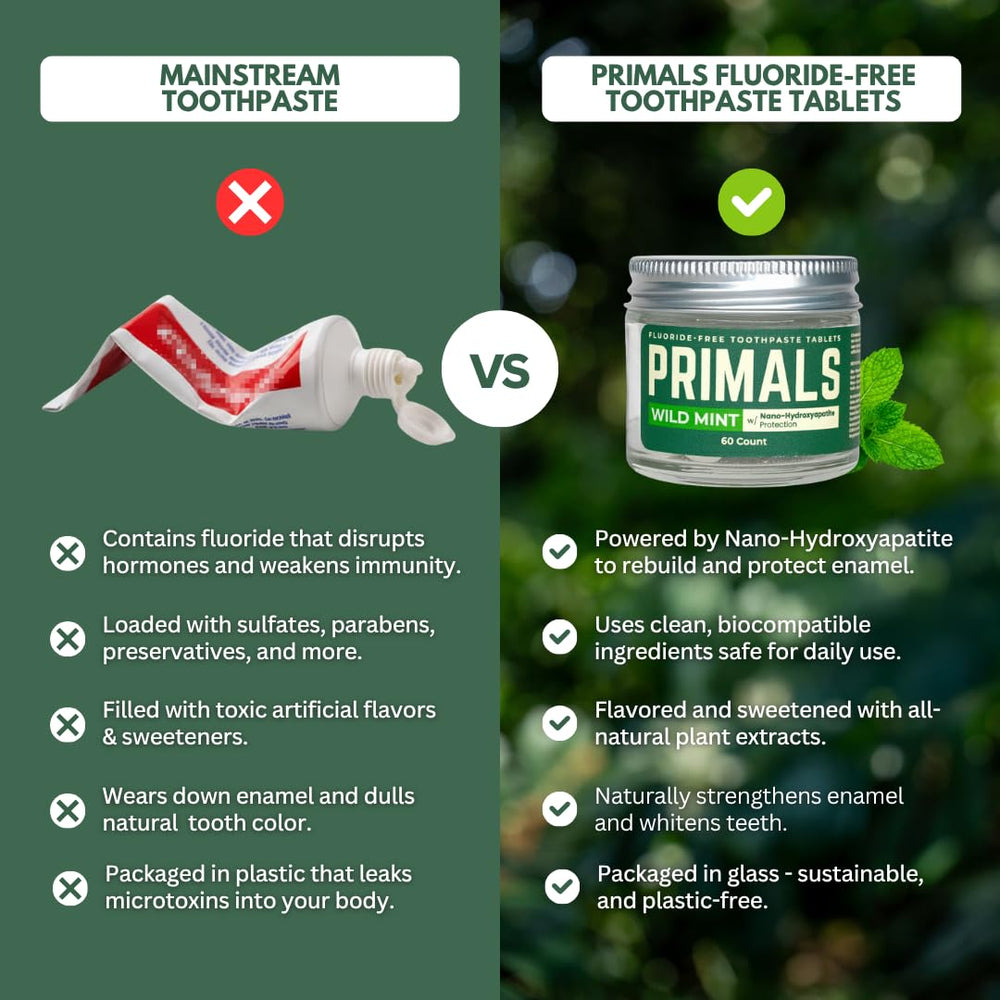 PRIMALS mint-fresh aroma from peppermint and menthol enhances daily breath.