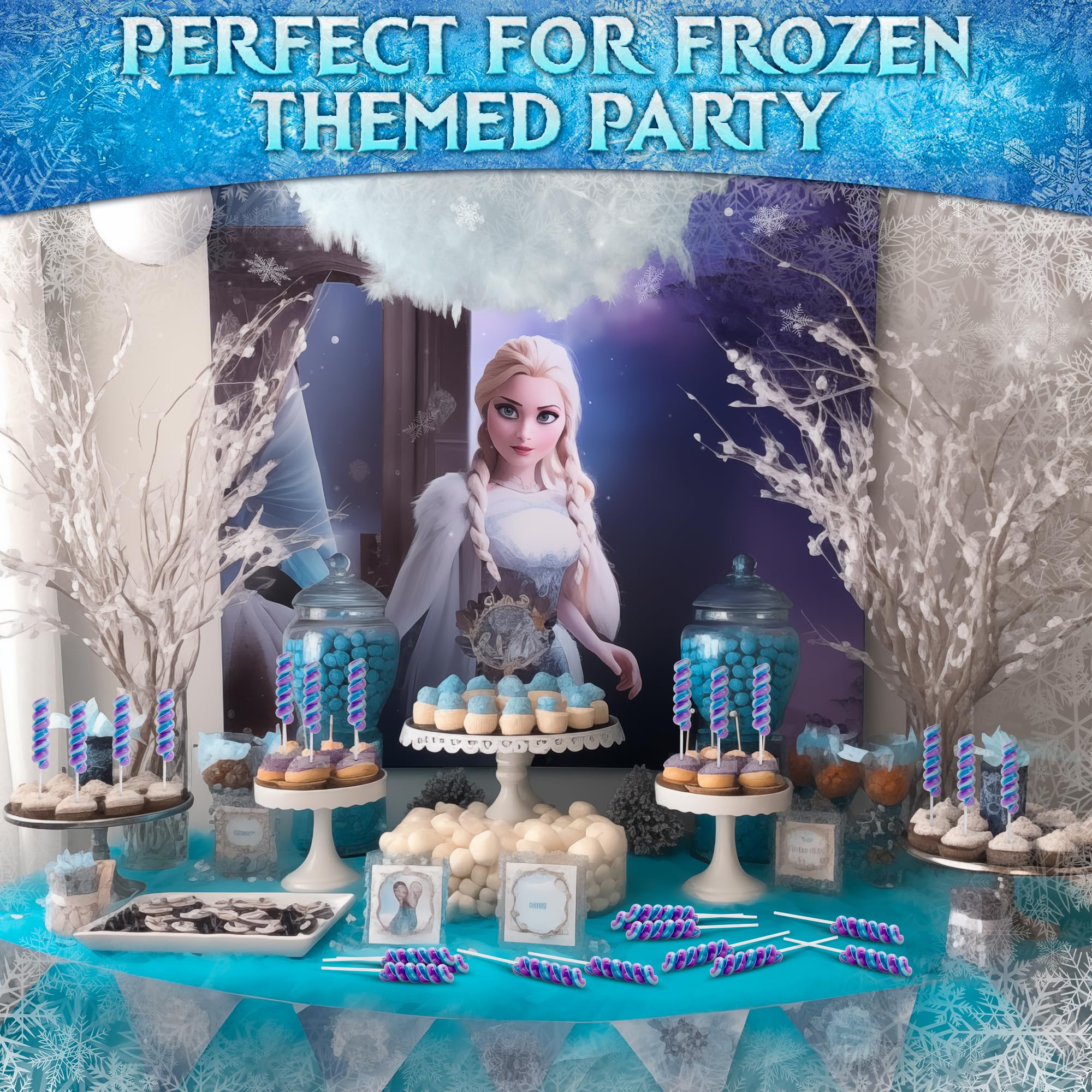 Primary Colors Candy Elsa-Anna wrapper lollipops enhance Frozen party celebrations.