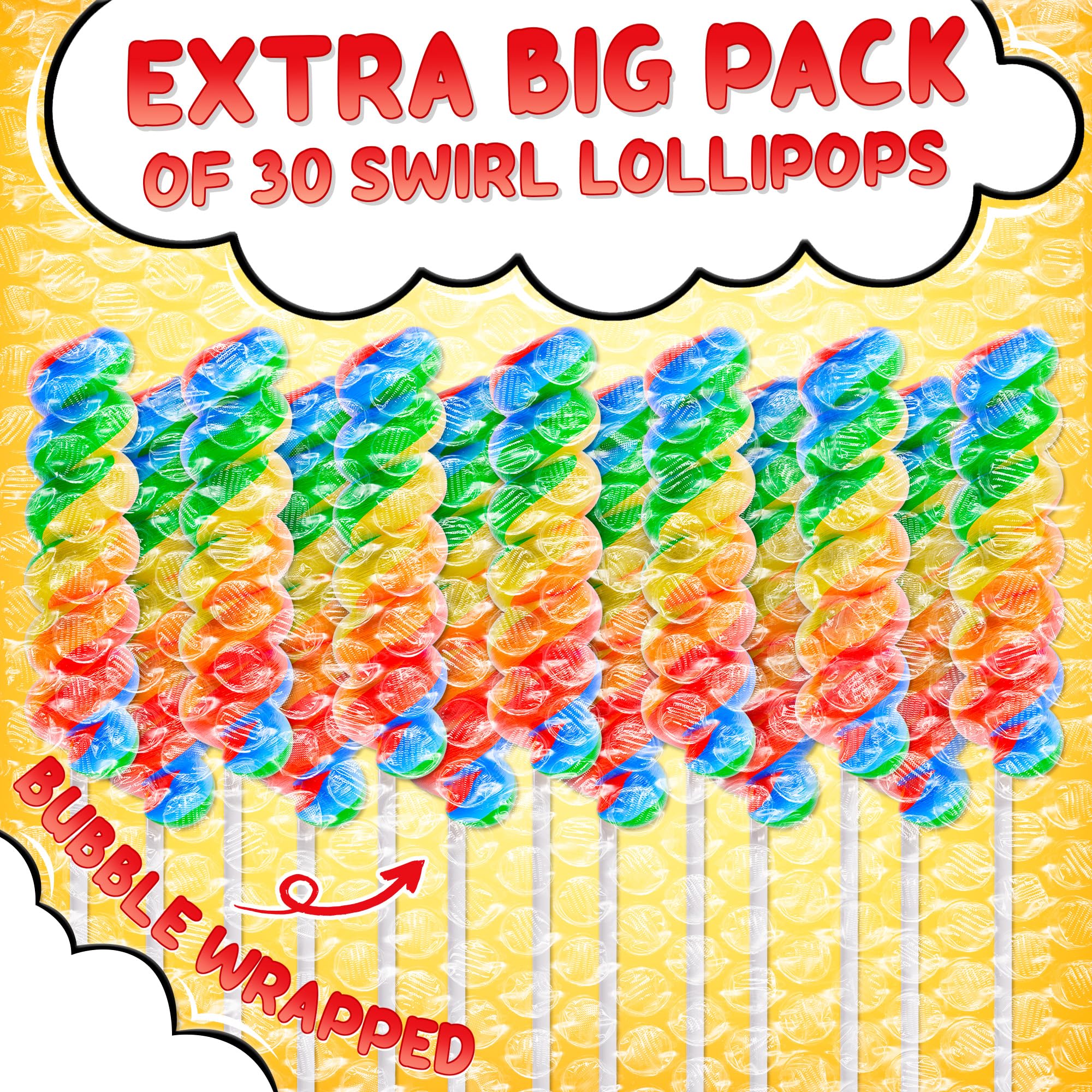 Primary Colors Candy multifruit-swirl-lollipops offer long-lasting flavor in bulk gifts.