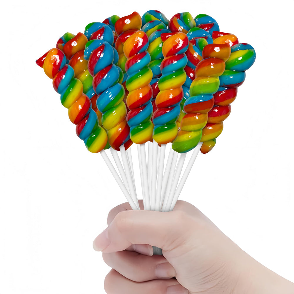 Primary Colors Candy rainbow-twist-lollipops brighten parties with vibrant colors for festive décor.