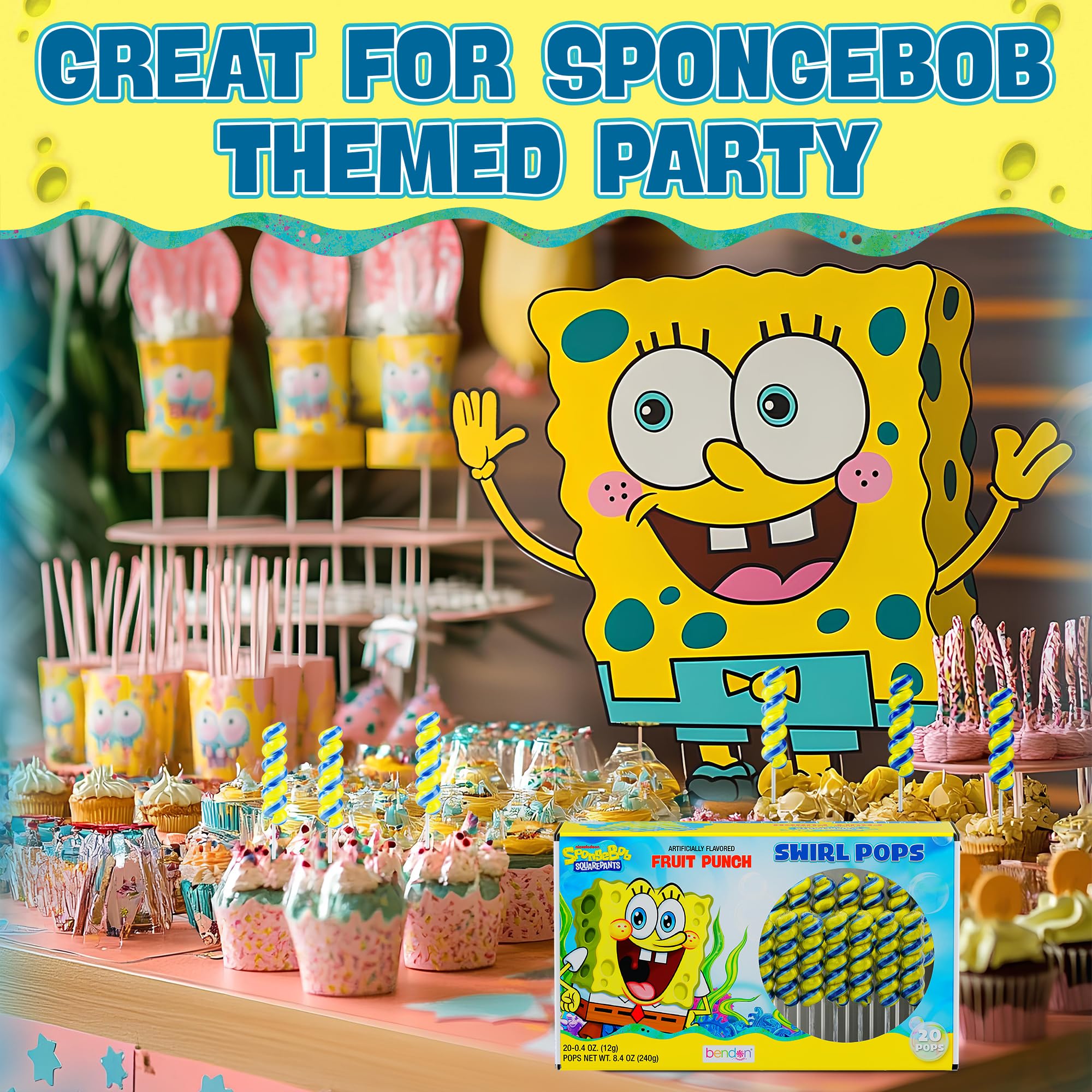 Closeup of SpongeBob wrapper designs for vibrant party decor