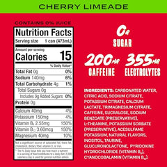 Closeup of PRIME Energy Cherry Limeade can highlighting caffeine content