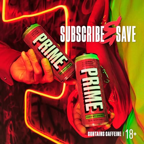 A ready-to-drink PRIME Energy Cherry Limeade can on a table
