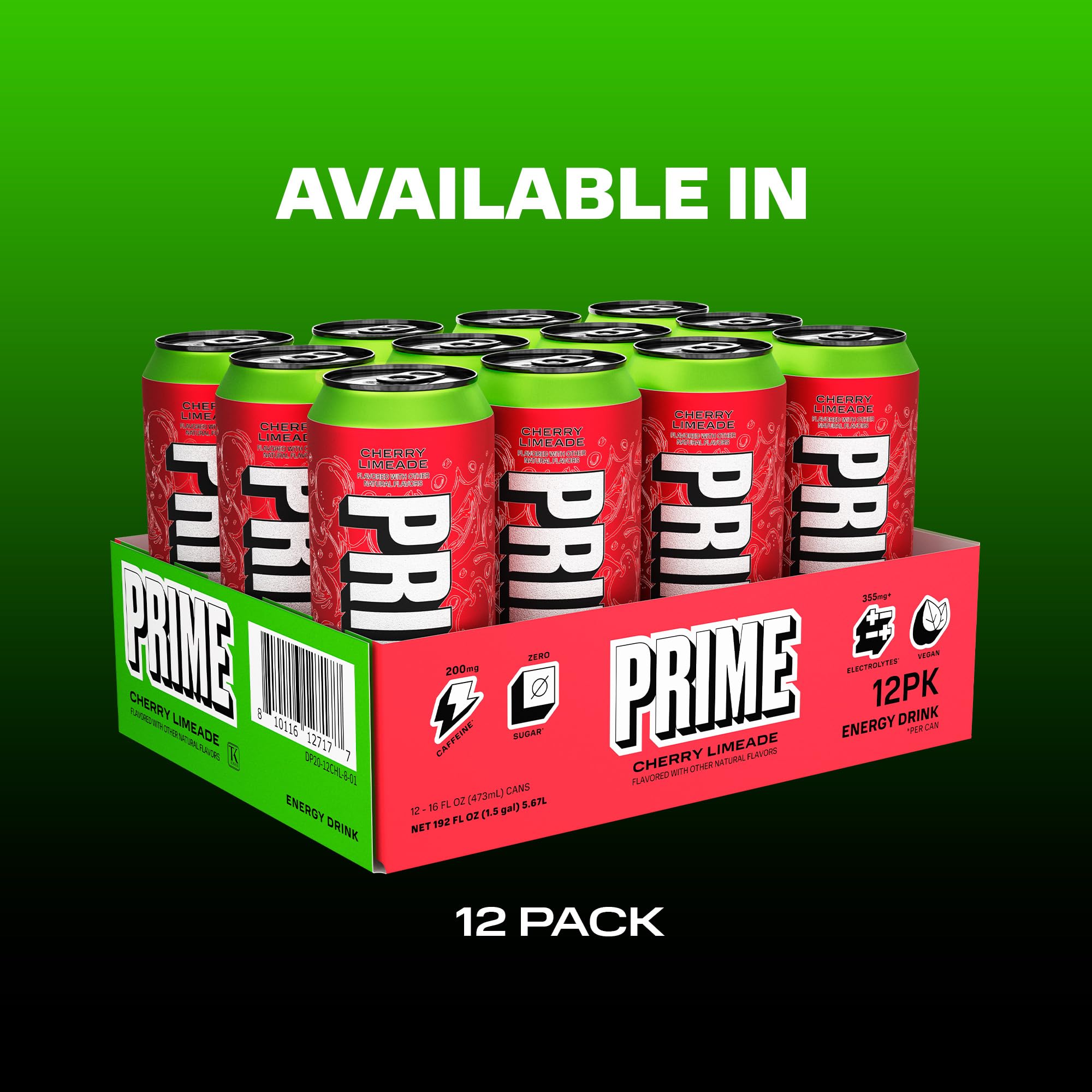 Chilled PRIME Energy Cherry Limeade with ice for a cooling refreshment