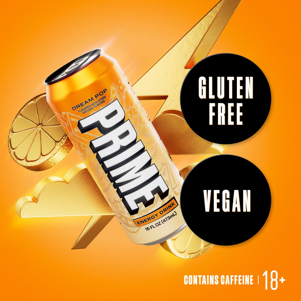 Prime Energy DREAMPOP on shelf with 12-pack display for easy access.