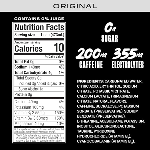 Prime Energy Original can side profile highlights electrolytes and 200 mg caffeine for sustained focus.